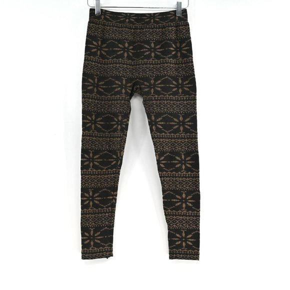 SHOSHO Womens Black Tan Geometric Snowflake Print Knit Pull On Leggings Size S/M - Picture 5 of 7